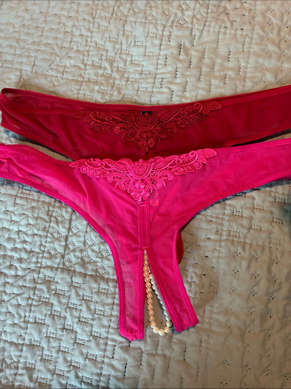 Women's Hot Pink Lace Jewel-Front Thong - Intimates